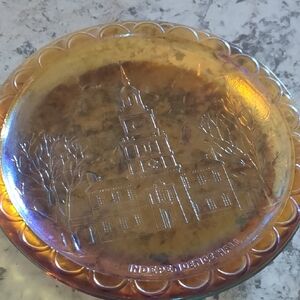 Independence Hall Decorative Carnival Glass Plate - Amber